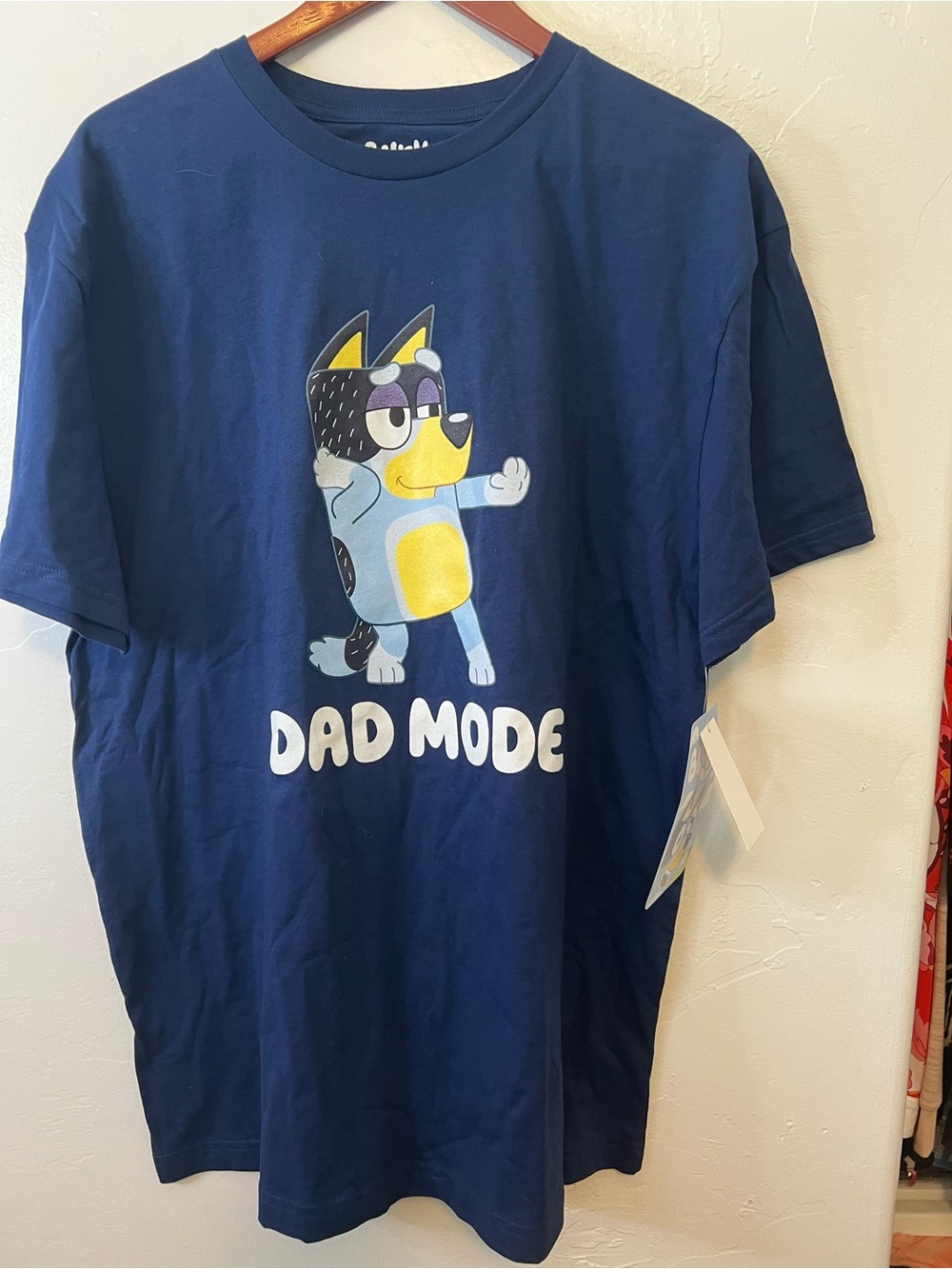 NWT BLUEY “Dad Mode' Navy Blue Graphic Tee Size XL Father’s Day